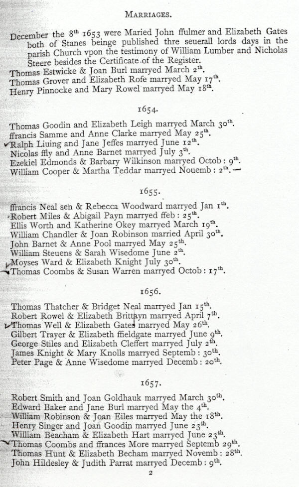 Marriages in the Parish Records of Staines, Middlesex.