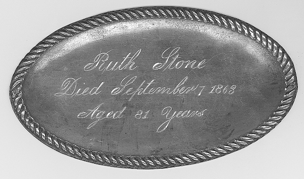 The Free Genealogy Death Record on the Coffin Plate of Ruth Stone 1782~1863