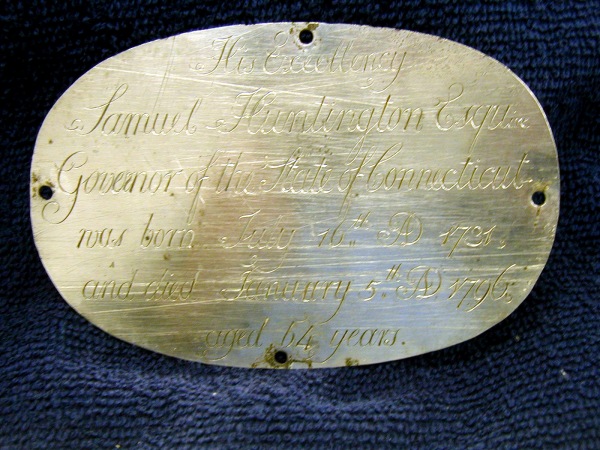 Birth & Death Record on the Coffin Plate of Samuel Huntington