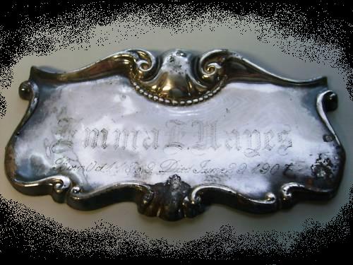 The Free Genealogy Death Record on the Coffin Plate of Emma Hayes 1869 ~ 1907