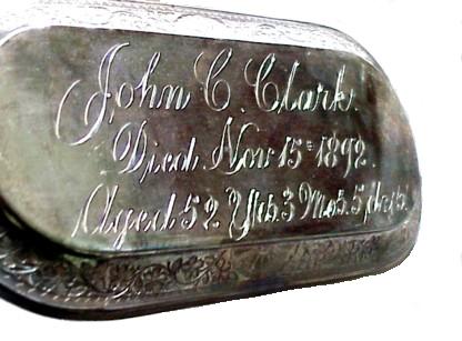 The Free Genealogy Death Record on the Coffin Plate of John C Clark 1840 ~ 1892
