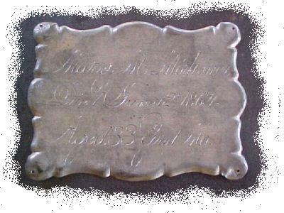 The Free Genealogy Death Record on the Coffin Plate of Mary M Mortmer 1831~1864