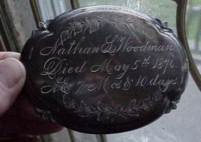 Free Genealogy Death Record on the Coffin Plate of Nathan L Woodman