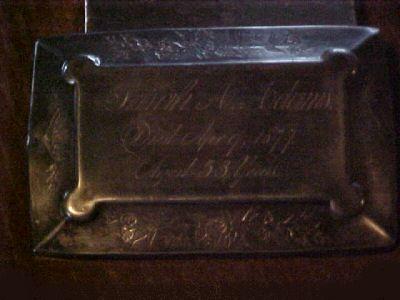 The Birth Record and Death Record on the Coffin Plate of Sarah A Adams 1824 ~ 1877 is Free Genealogy