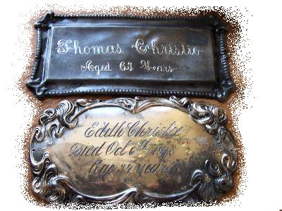 The Free Genealogy Death Record on the Coffin Plate of Thomas Christie and Edith Christie