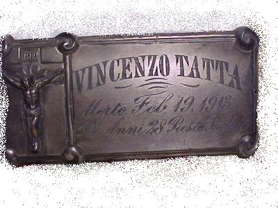 The Free Genealogy Death Record on the Coffin Plate of Vincenzo Tatta