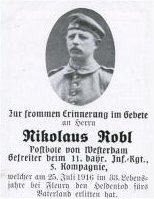Death Record of Nikolaus Robl